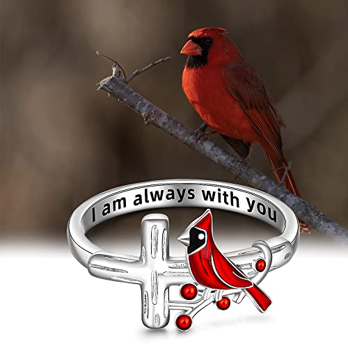 Cardinal Ring Cardinal Appear When Angels Are Near Cross Red Bird Spiritual Rings for Women Cardinal Jewelry Sterling Silver Memorial Gifts for Loss of Loved One Size 7
