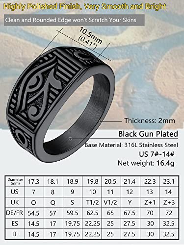 Pinky Ankh Ring Black Eye of Horus Rings Egyptian Spiritual Jewelry for Men Size 7