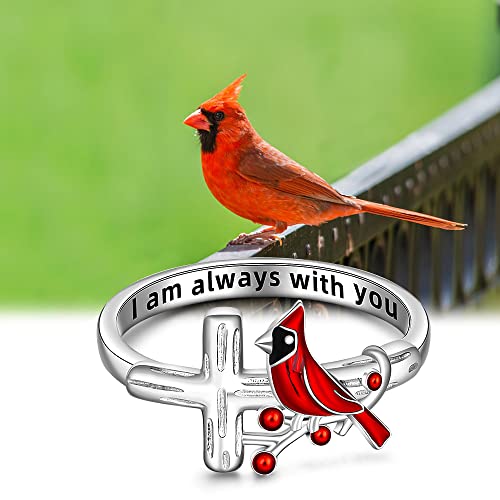 Cardinal Ring Cardinal Appear When Angels Are Near Cross Red Bird Spiritual Rings for Women Cardinal Jewelry Sterling Silver Memorial Gifts for Loss of Loved One Size 7