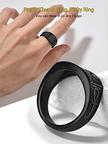 Pinky Ankh Ring Black Eye of Horus Rings Egyptian Spiritual Jewelry for Men Size 7
