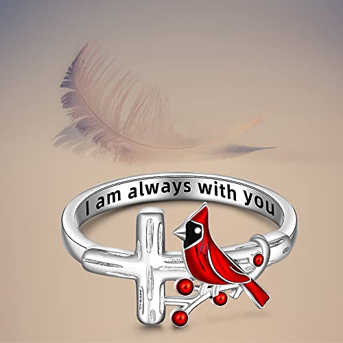 Cardinal Ring Cardinal Appear When Angels Are Near Cross Red Bird Spiritual Rings for Women Cardinal Jewelry Sterling Silver Memorial Gifts for Loss of Loved One Size 7