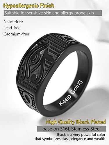 Pinky Ankh Ring Black Eye of Horus Rings Egyptian Spiritual Jewelry for Men Size 7