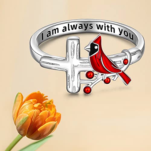 Cardinal Ring Cardinal Appear When Angels Are Near Cross Red Bird Spiritual Rings for Women Cardinal Jewelry Sterling Silver Memorial Gifts for Loss of Loved One Size 7