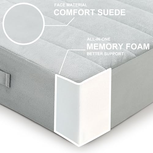 JKMAX 22 inches Floor Pillow for Adults - Large Meditation Cushion with Thick Foam & Soft Tufted Cover - Premium Outdoor Square Floor Cushion Seat - Yoga Pillows for Sitting On Floor - Light Gray