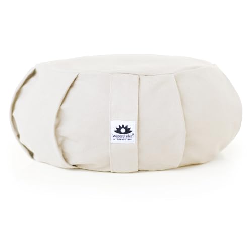 Waterglider International Meditation Cushion (Natural) Round, Buckwheat Husk Filled, Floor Pillow or Cushions, Yoga Seat, Zafu, Made in the USA with USA Grown Buckwheat