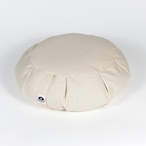 Waterglider International Meditation Cushion (Natural) Round, Buckwheat Husk Filled, Floor Pillow or Cushions, Yoga Seat, Zafu, Made in the USA with USA Grown Buckwheat