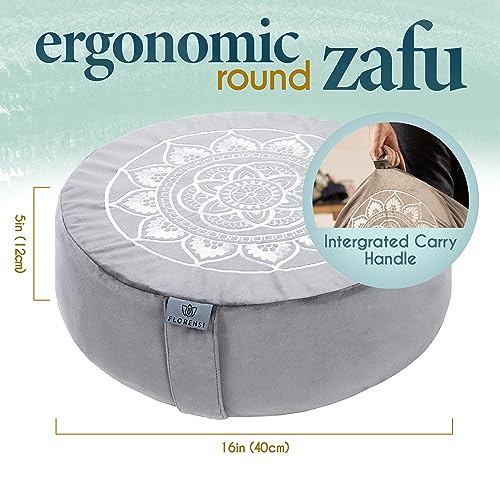 Florensi Meditation Cushion & Mat Value Bundle- Premium Meditation Cushion Set for Women and Men - Velvet Washable Cover - Buckwheat Round Floor Pillow & 100% Cotton Zabuton Square Floor Cushion