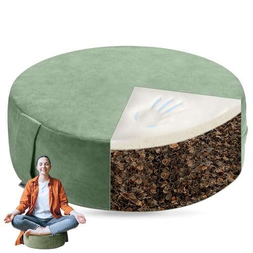 MEREZA Meditation Cushion, 5" Thick Yoga Pillows for Sitting on Floor with Buckwheat Yoga Bolster Pillow Velvet Cover Machine Washable Meditation Pillow Zafu Yoga Pillow