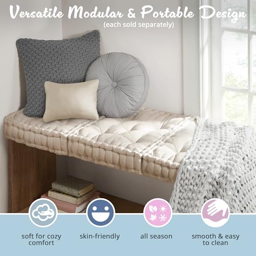 Intelligent Design Azza Floor Pillow, Large Cushions Sitting for Adults, Floor Pillow for Meditation or Yoga, Lustrous Chenille Tufted with Scalloped Edges for Bench/Chair Cushion, 20"x20"x5" Ivory