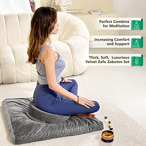Hihealer Meditation Cushion-Traditional Tibetan Meditation Pillow with Washable Premium Velvet Cover Premium Yoga Buckwheat Bolster-Large Floor Cushion Seating for Adults,Women (Sliver Grey)