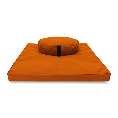 Meditation Cushion Set - Zafu and Zabuton - Made in the USA. Our Tangerine Cotton Oval-Shaped Meditation Pillow is Filled for Comfort and Designed with a Zipper Cover for Easy Cleaning.