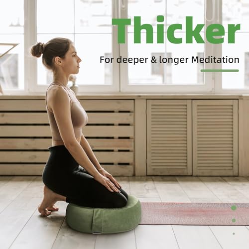MEREZA Meditation Cushion, 5" Thick Yoga Pillows for Sitting on Floor with Buckwheat Yoga Bolster Pillow Velvet Cover Machine Washable Meditation Pillow Zafu Yoga Pillow
