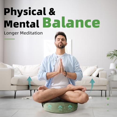 MEREZA Meditation Cushion, 5" Thick Yoga Pillows for Sitting on Floor with Buckwheat Yoga Bolster Pillow Velvet Cover Machine Washable Meditation Pillow Zafu Yoga Pillow