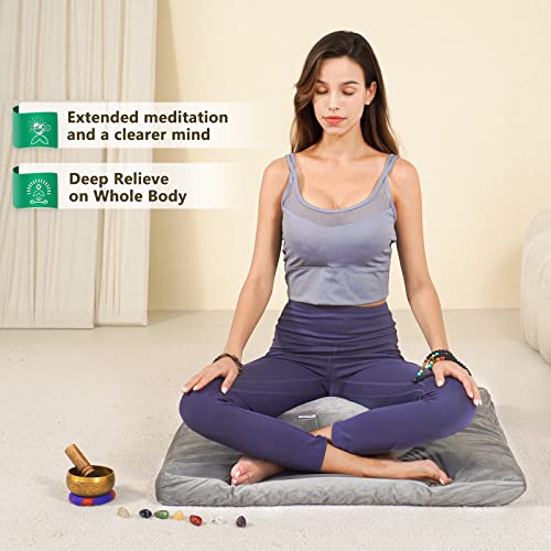 Hihealer Meditation Cushion-Traditional Tibetan Meditation Pillow with Washable Premium Velvet Cover Premium Yoga Buckwheat Bolster-Large Floor Cushion Seating for Adults,Women (Sliver Grey)
