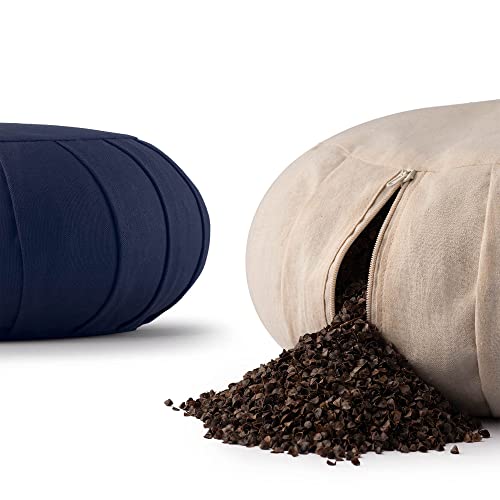 Basaho Meditation Cushion | CLASSIC Zafu Meditation Cushion with Removable Washable Cover | Certified Organic Cotton Meditation Cushions | Buckwheat Hulls Cushion Meditation Pillow (Midnight Blue)