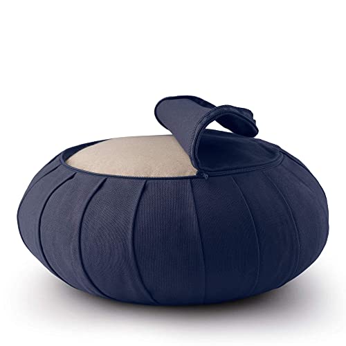 Basaho Meditation Cushion | CLASSIC Zafu Meditation Cushion with Removable Washable Cover | Certified Organic Cotton Meditation Cushions | Buckwheat Hulls Cushion Meditation Pillow (Midnight Blue)
