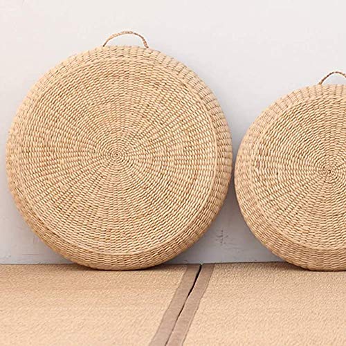 Cranese Futon Seat Cushion,Natural Straw Woven Floor Pillow Outdoor,Round Tatami Floor Cushion Sitting,Handmade Meditation Cushion,for Yoga Room (Diameter 40cm(16inch),Beige)