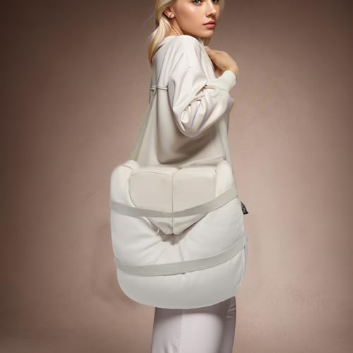 Syrinx Meditation Cushion- Comfortable Yoga Pillow, Zafu Floor Mat with 2 Knee Cushions, Buckwheat Hull Filled Crescent Shaped Cushion with Carry Bag and Recyclable Cover(White)