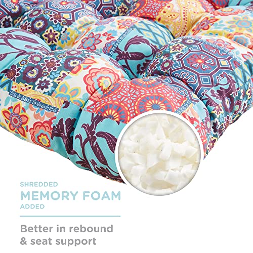 Boho Floor Pillow, Large Meditation Cushion for Adults, Square Pillows Seating for Yoga Living Room Tatami Sitting Home Decor, Memory Foam Added, 22x22 Inch, Multi Patchwork