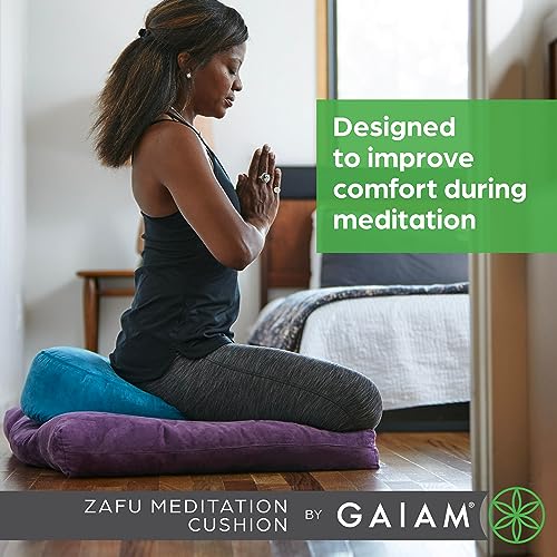 Gaiam Zafu Yoga Meditation Cushion - Ergonomic Buckwheat Hull Floor Pillow for Posture Support, Tailored Comfort with Adjustable Filling, Carry Handle, Versatile for Pilates and Relaxation - Black