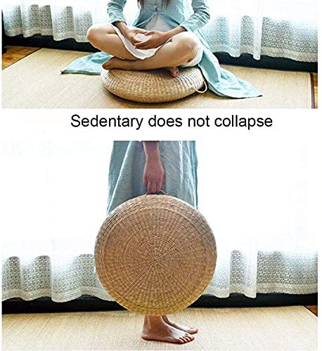 Cranese Futon Seat Cushion,Natural Straw Woven Floor Pillow Outdoor,Round Tatami Floor Cushion Sitting,Handmade Meditation Cushion,for Yoga Room (Diameter 40cm(16inch),Beige)