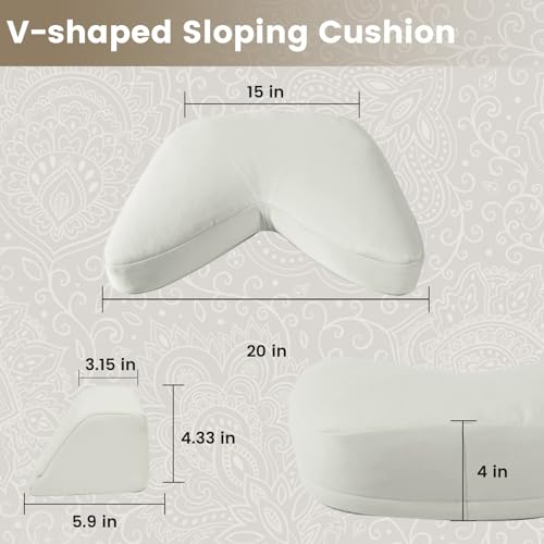 Syrinx Meditation Cushion- Comfortable Yoga Pillow, Zafu Floor Mat with 2 Knee Cushions, Buckwheat Hull Filled Crescent Shaped Cushion with Carry Bag and Recyclable Cover(White)