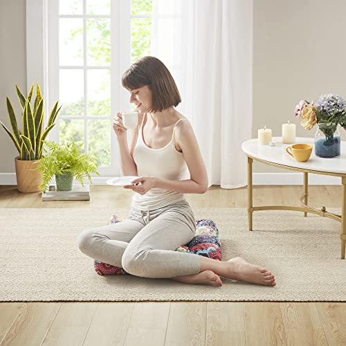 Boho Floor Pillow, Large Meditation Cushion for Adults, Square Pillows Seating for Yoga Living Room Tatami Sitting Home Decor, Memory Foam Added, 22x22 Inch, Multi Patchwork