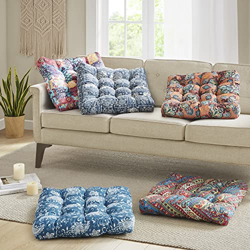 Boho Floor Pillow, Large Meditation Cushion for Adults, Square Pillows Seating for Yoga Living Room Tatami Sitting Home Decor, Memory Foam Added, 22x22 Inch, Multi Patchwork