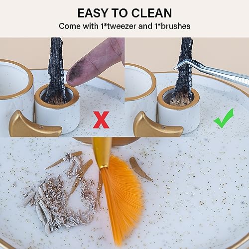 ZenBless 4 in 1 Incense and Candle Holder for Burning Sage, Palo Santo - 5.9" Ceramic Ash Catcher Tray for Meditation Room (Gold)