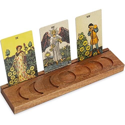 Ceiner Wooden Tarot Card Holder with Moon Phase, Witchy Stand for Oracle Lenormand Meditation, Display Daily Affirmation Cards Tarot Reading Accessories Pagan Altar Wiccan Decoration Gift Supplies