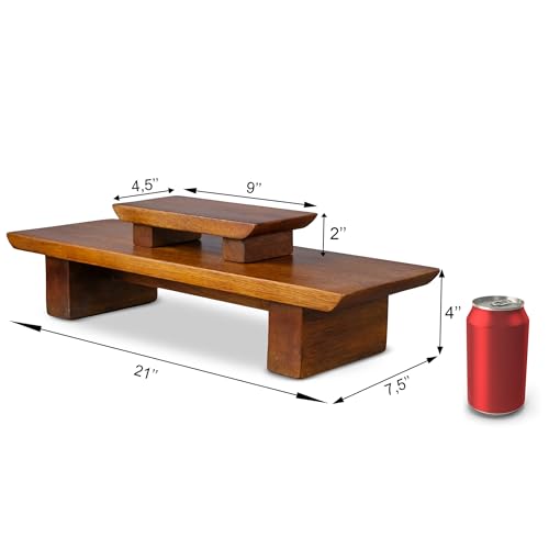 Vesoda Meditation Altar Table – 21 x 7.5 x 6 Inch Handmade Tiered Puja Table - Small Alter Table for Relaxation, Prayer - Buddha Shrine Altar Meditation Table Made of Solid and Rich Mango Wood