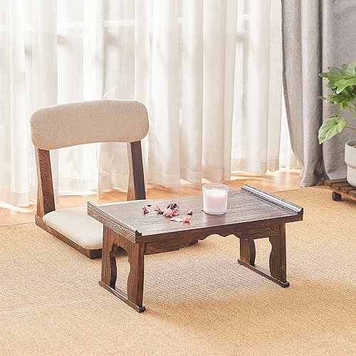 GZQWDC Japanese Floor Table,Small Coffee Table & Tea Table, Altar Table for Meditation,Low Table for Sitting on The Floor,Wood Bed Table Trays with Foldable Legs,Bed Laptop Desk