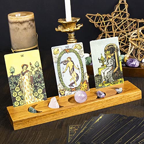 Ceiner Wooden Tarot Card Holder with Moon Phase, Witchy Stand for Oracle Lenormand Meditation, Display Daily Affirmation Cards Tarot Reading Accessories Pagan Altar Wiccan Decoration Gift Supplies