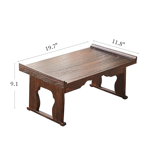GZQWDC Japanese Floor Table,Small Coffee Table & Tea Table, Altar Table for Meditation,Low Table for Sitting on The Floor,Wood Bed Table Trays with Foldable Legs,Bed Laptop Desk