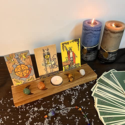 Ceiner Wooden Tarot Card Holder with Moon Phase, Witchy Stand for Oracle Lenormand Meditation, Display Daily Affirmation Cards Tarot Reading Accessories Pagan Altar Wiccan Decoration Gift Supplies