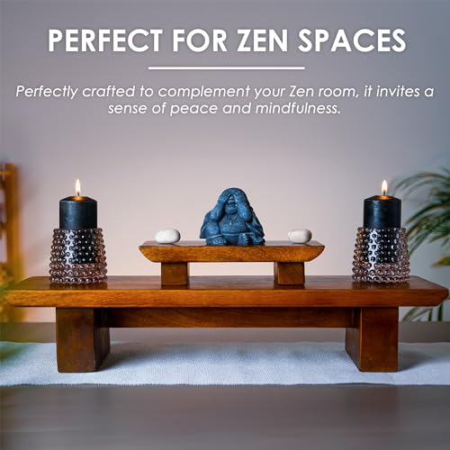 Vesoda Meditation Altar Table – 21 x 7.5 x 6 Inch Handmade Tiered Puja Table - Small Alter Table for Relaxation, Prayer - Buddha Shrine Altar Meditation Table Made of Solid and Rich Mango Wood