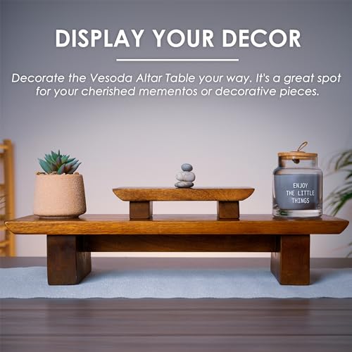 Vesoda Meditation Altar Table – 21 x 7.5 x 6 Inch Handmade Tiered Puja Table - Small Alter Table for Relaxation, Prayer - Buddha Shrine Altar Meditation Table Made of Solid and Rich Mango Wood