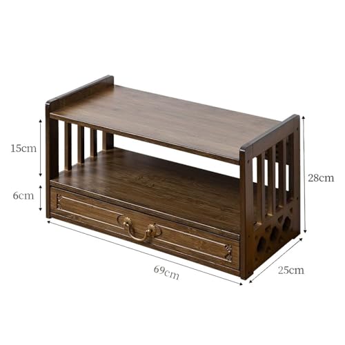 BIRDFBA 2-Tier Meditation Altar Table with Drawers 100% Bamboo Coffee Table Red