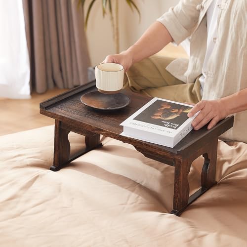GZQWDC Japanese Floor Table,Small Coffee Table & Tea Table, Altar Table for Meditation,Low Table for Sitting on The Floor,Wood Bed Table Trays with Foldable Legs,Bed Laptop Desk