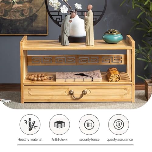 BIRDFBA 2-Tier Meditation Altar Table with Drawers 100% Bamboo Coffee Table Red