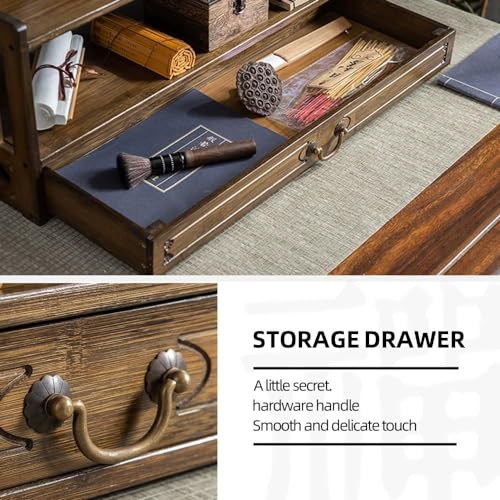 BIRDFBA 2-Tier Meditation Altar Table with Drawers 100% Bamboo Coffee Table Red