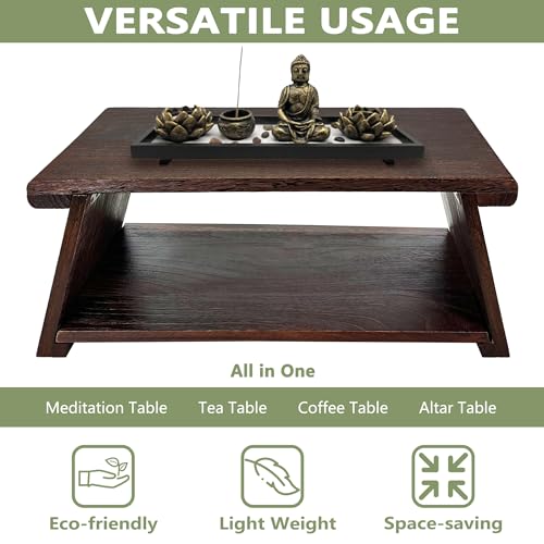 koretech Floor Table, Altar Table Paulownia Folding Design, Low Meditation Table for Sitting on The Floor Japaness Table Tatami Table