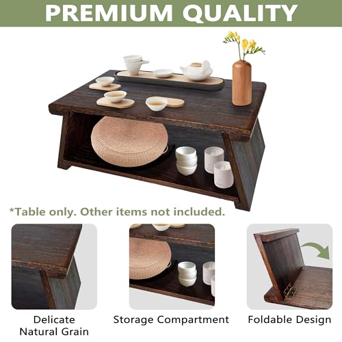 koretech Floor Table, Altar Table Paulownia Folding Design, Low Meditation Table for Sitting on The Floor Japaness Table Tatami Table