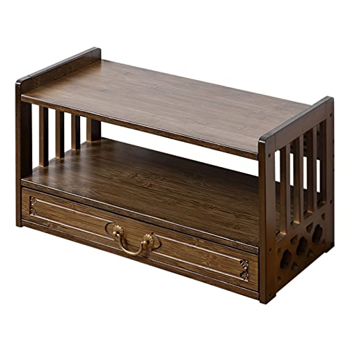 Altar Table with Drawer,Puja Table for Home,Perfect Used for Meditation, Prayers, Divination, Witchcraft, Bamboo Furniture for Displaying Jars, Plants and Books (Walnut Color, 20.4x9.8x11 in)