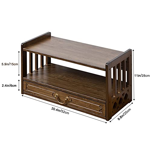 Altar Table with Drawer,Puja Table for Home,Perfect Used for Meditation, Prayers, Divination, Witchcraft, Bamboo Furniture for Displaying Jars, Plants and Books (Walnut Color, 20.4x9.8x11 in)