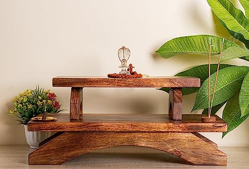 M O O R I I Meditation Altar Table - 21 x 10 Inch Handcrafted Foldable Pooja Table - Meditation Alter Table for Spiritual Activities - Low Meditation Table Shrine for Relaxation, Prayer