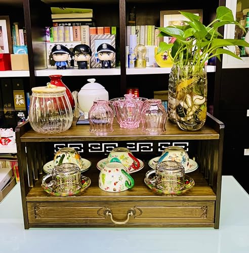 Altar Table with Drawer,Puja Table for Home,Perfect Used for Meditation, Prayers, Divination, Witchcraft, Bamboo Furniture for Displaying Jars, Plants and Books (Walnut Color, 20.4x9.8x11 in)