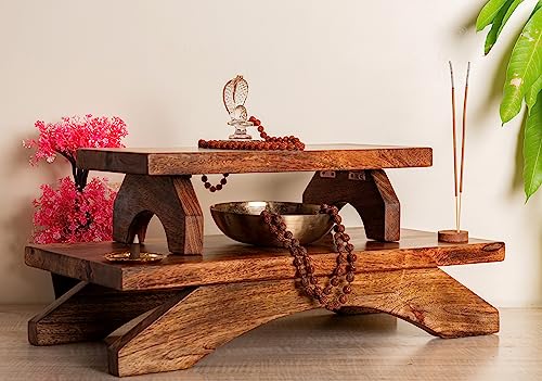 M O O R I I Meditation Altar Table - 21 x 10 Inch Handcrafted Foldable Pooja Table - Meditation Alter Table for Spiritual Activities - Low Meditation Table Shrine for Relaxation, Prayer