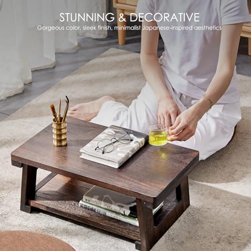 Gmasiou Folding Floor Low Table for Sitting on The Floor,Meditation & Altar Table for Spiritual,Japanese Furniture Table for Floor Sitting Dining & Coffee (23.6x11.8x7.8 in)