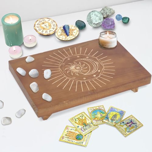 lesolar Altar Table - 12 × 8 inches Meditation Table, Natural Pine Small Meditation Furniture, Witch Altar, Buddhist Altar, Wiccan Alter Table (Sun)